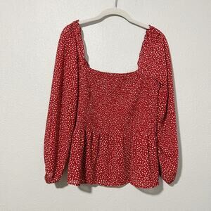 Madewell Georgette Lucie Floral Smocked Peplum Top Red 6 Square Neck